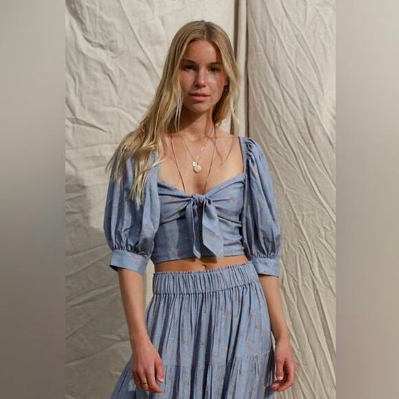 Jen's Pirate Booty Dusty Blue and Floral Wilde Blouse - Picture 1 of 7